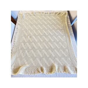 Handmade Crochet Baby Blanket Cream Knit Receiving Blanket